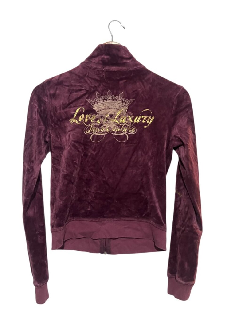 Juicy Couture Velvet Sweatshirt Small Full Zip Purple Gold